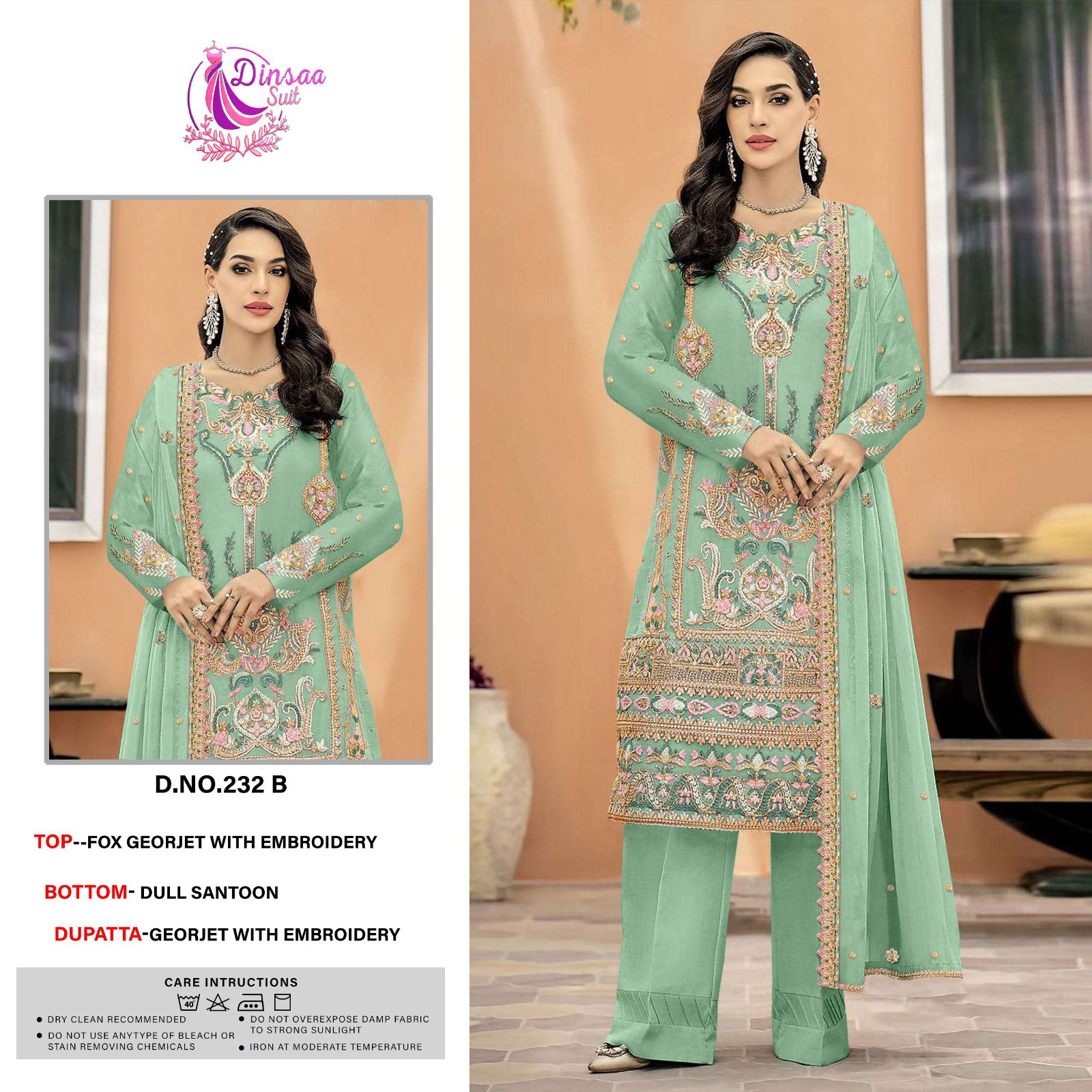 Dinsaa 232 Faux Georgette Pakistani Suits Catalog
